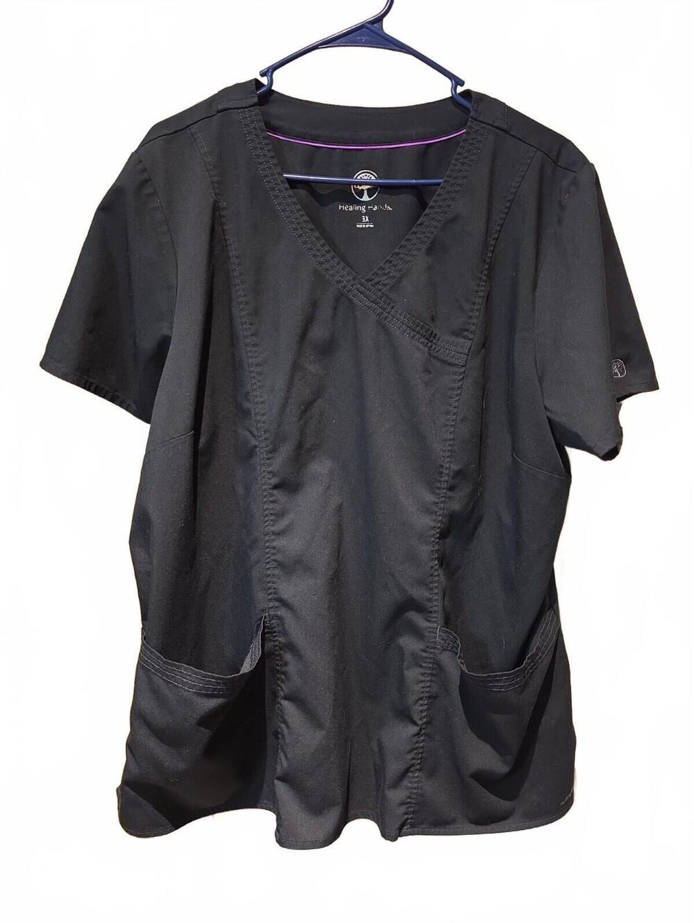 Healing Hands  3X Black Women Plus Size Scrub Top